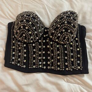 Love J-Black Bustier Corset Beaded Y2K